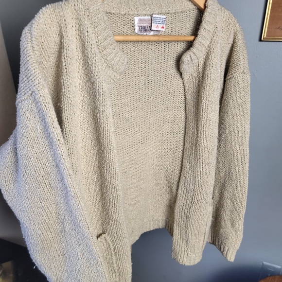 Vintage Boho Tan Knit Cardigan Large Womens 1970s 70s Open Sweater - Picture 9 of 10